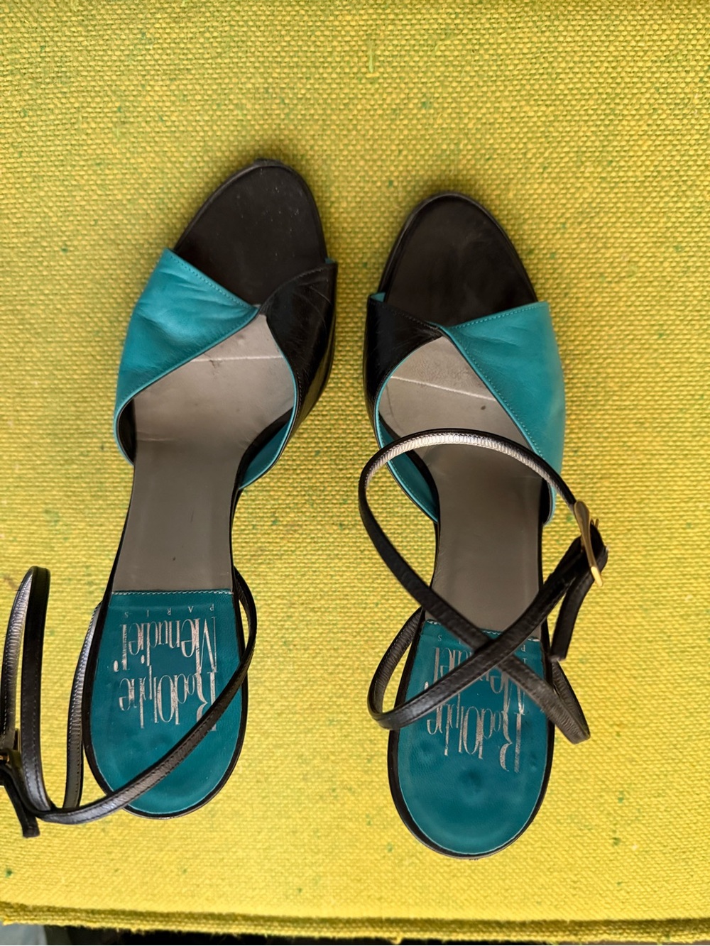 RODIER Teal and Black Open-Toe Ankle-Strap Sandals